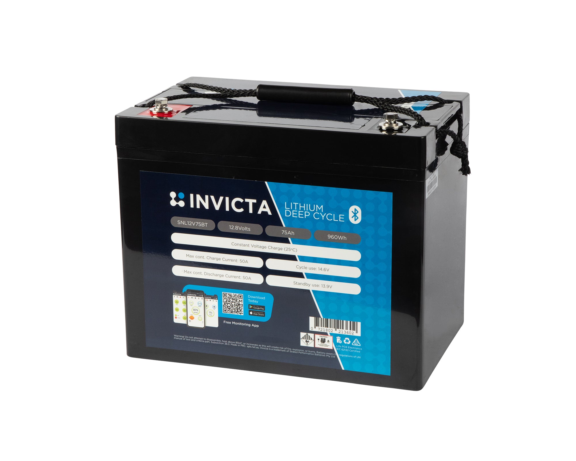 Invicta Lithium 12V 75Ah with Bluetooth